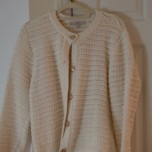 LOFT Cream Textured Button-Up Cardigan